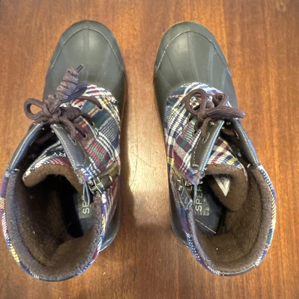 Sperry Duck Boots Womens‎ 6.5 Plaid Rubber Rain Boots Lace Up Waterproof Ankle